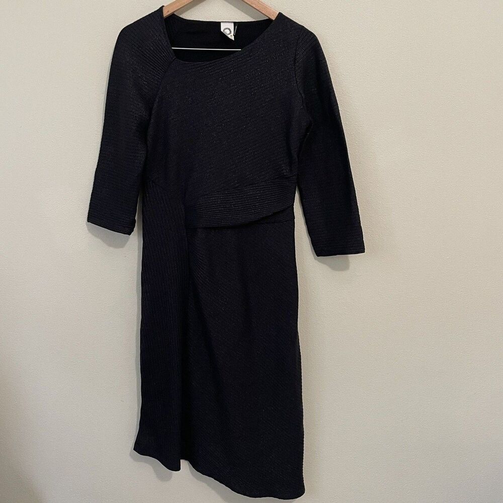 Akemi Kin Anthropologie Shimmer Metallic Ribbed Knit Sheath Dress M Black Silver